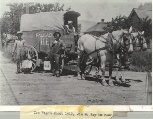 A 1912 Palisade ICE wagon pulled by two draft horses. Photo # 1979.0023 #086, Museums of Western Colorado.