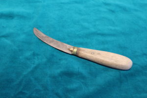 Skinning knife. The blade of this particular knife has been worn down by use. It was once much longer and wider. MWC Collection.