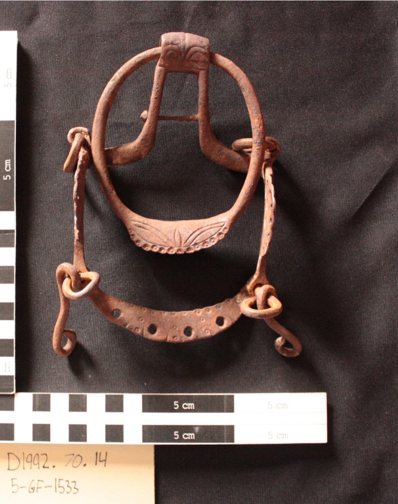 Spanish horse bit found on BLM land. This bit dates from between A.D. 1440-1880. Spanish bits such as this one were favored by the Utes.