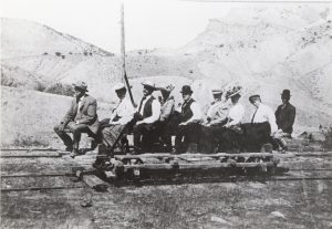 The Go Devil on the Little Bookcliff Railroad in 1903. The Go Devil was an early rollercoster with no seat belts and one direction, down! Photo # 1982.0000.0020, Loyd Files Research Library.